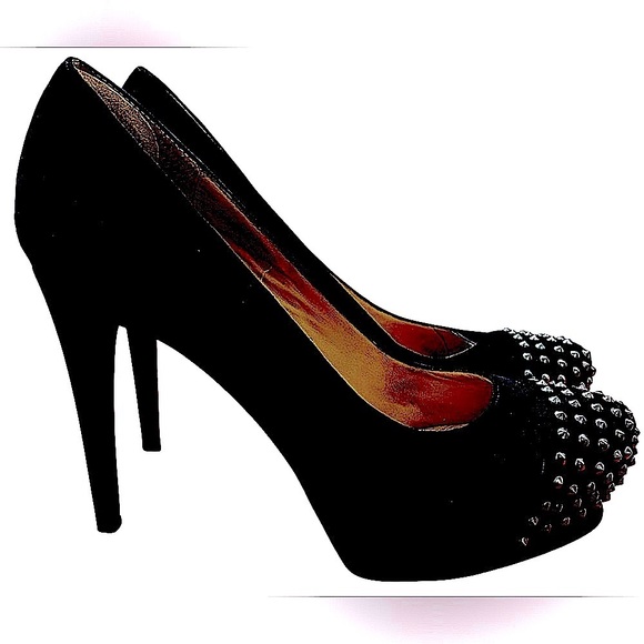 KENNETH COLE Studded Toe Suede Platform Heels In Black & Silver Sz 9.5✨LIKE NEW✨ - Picture 1 of 12